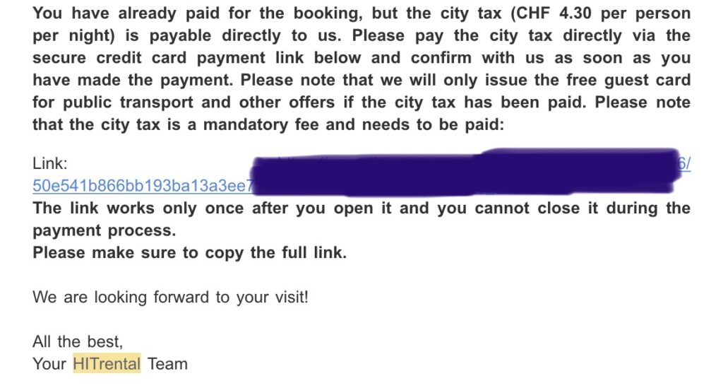 HITrental Zur Metzgern Apartments City Tax