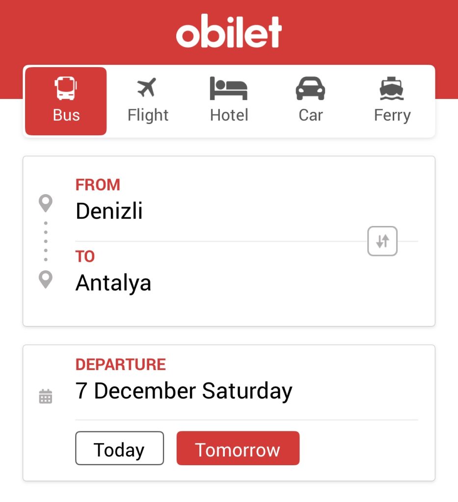 從Denizli去Antalya車票預訂